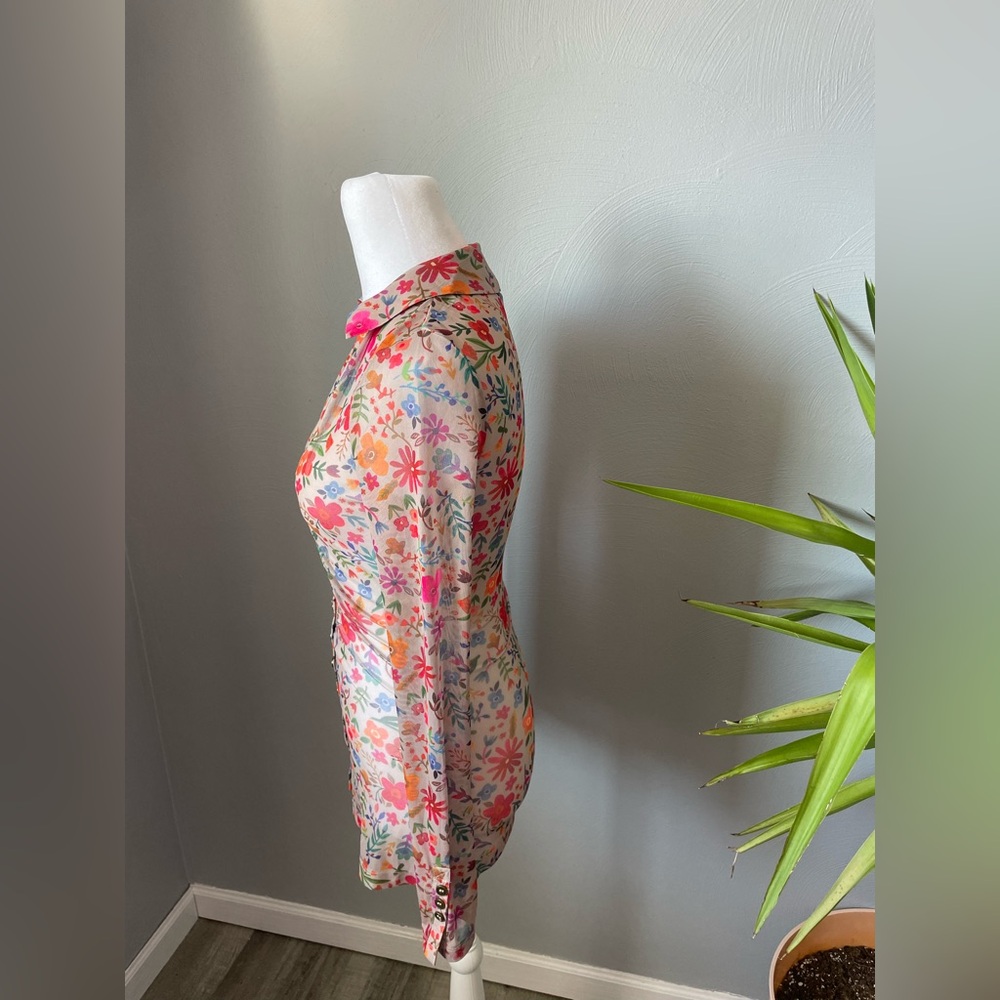 Natural Life Boho Mesh Floral Blouse | Carina Long Sleeve Ruched Top - Picture 3 of 8